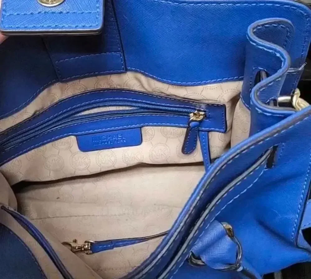MICHAEL KORS Hamilton Blue Saffiano Leather Satchel w/Padlock